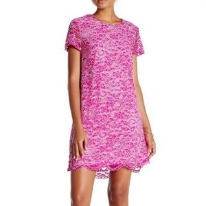 CeCe lace mini dress fun flirty sheath fuchsia pink Cynthia Steffe sz 2 EUC